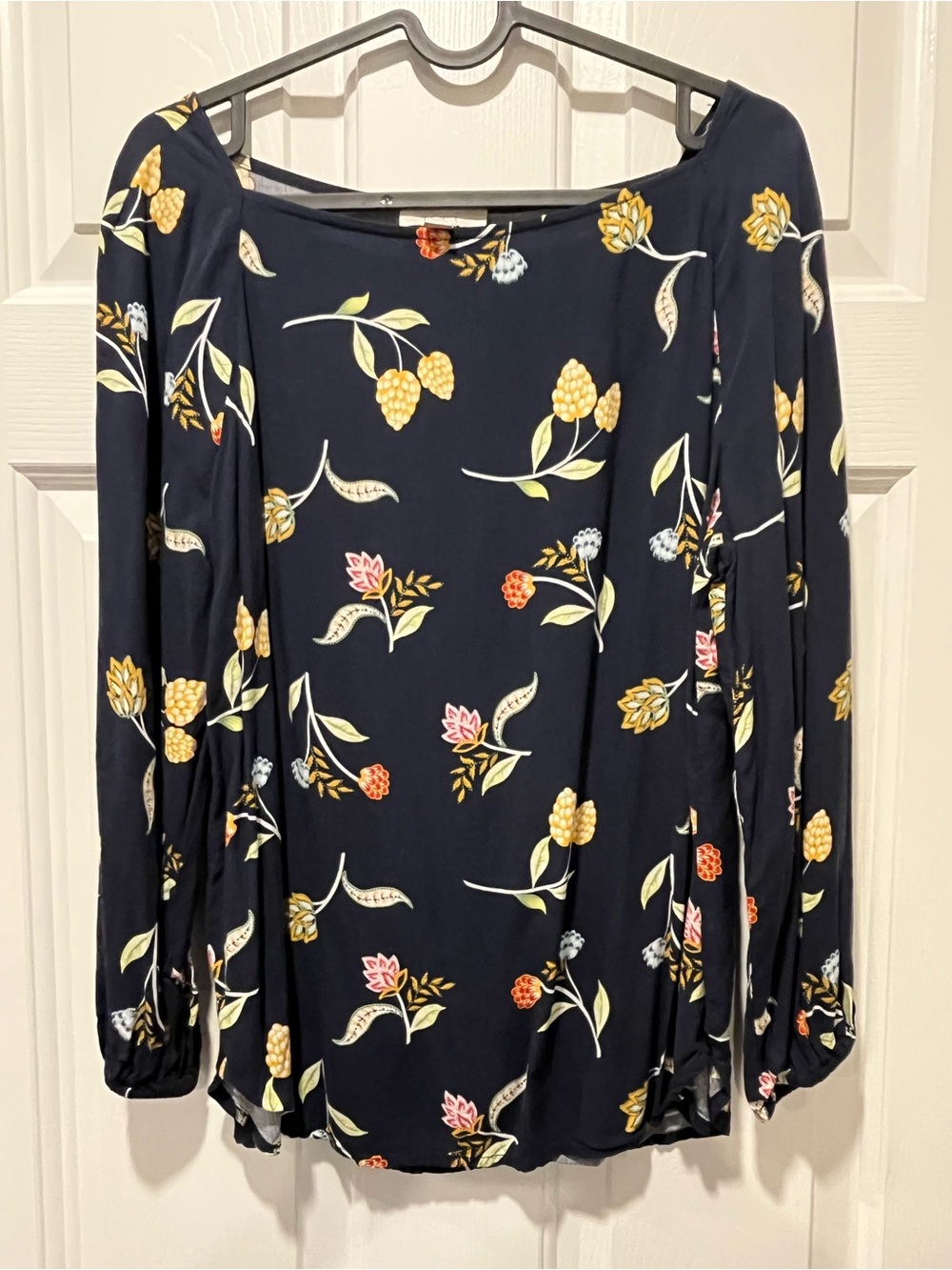 LOFT Outlet Navy Floral Long-Sleeve Blouse Size S